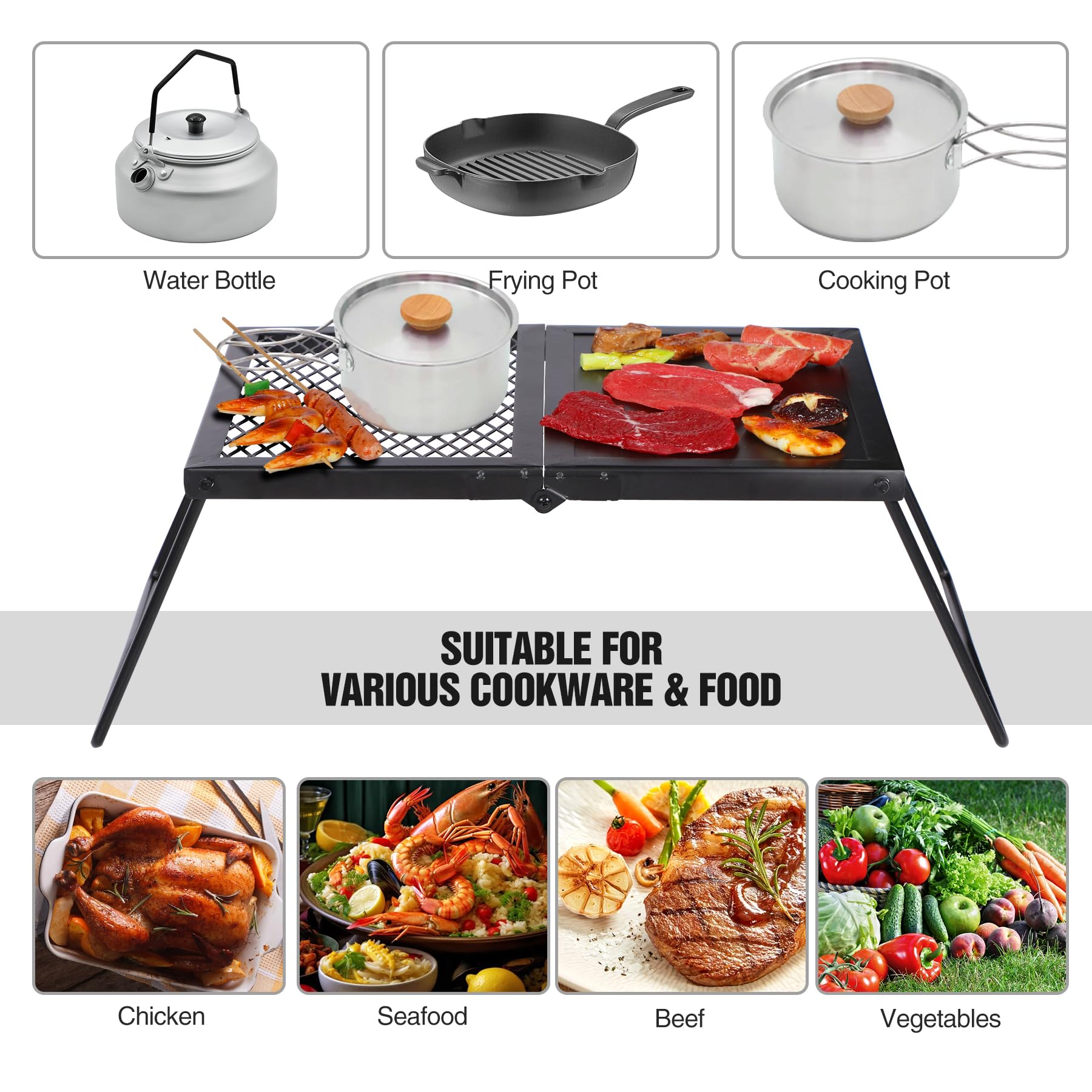 Folding Campfire Grill Heavy Duty Steel Grate