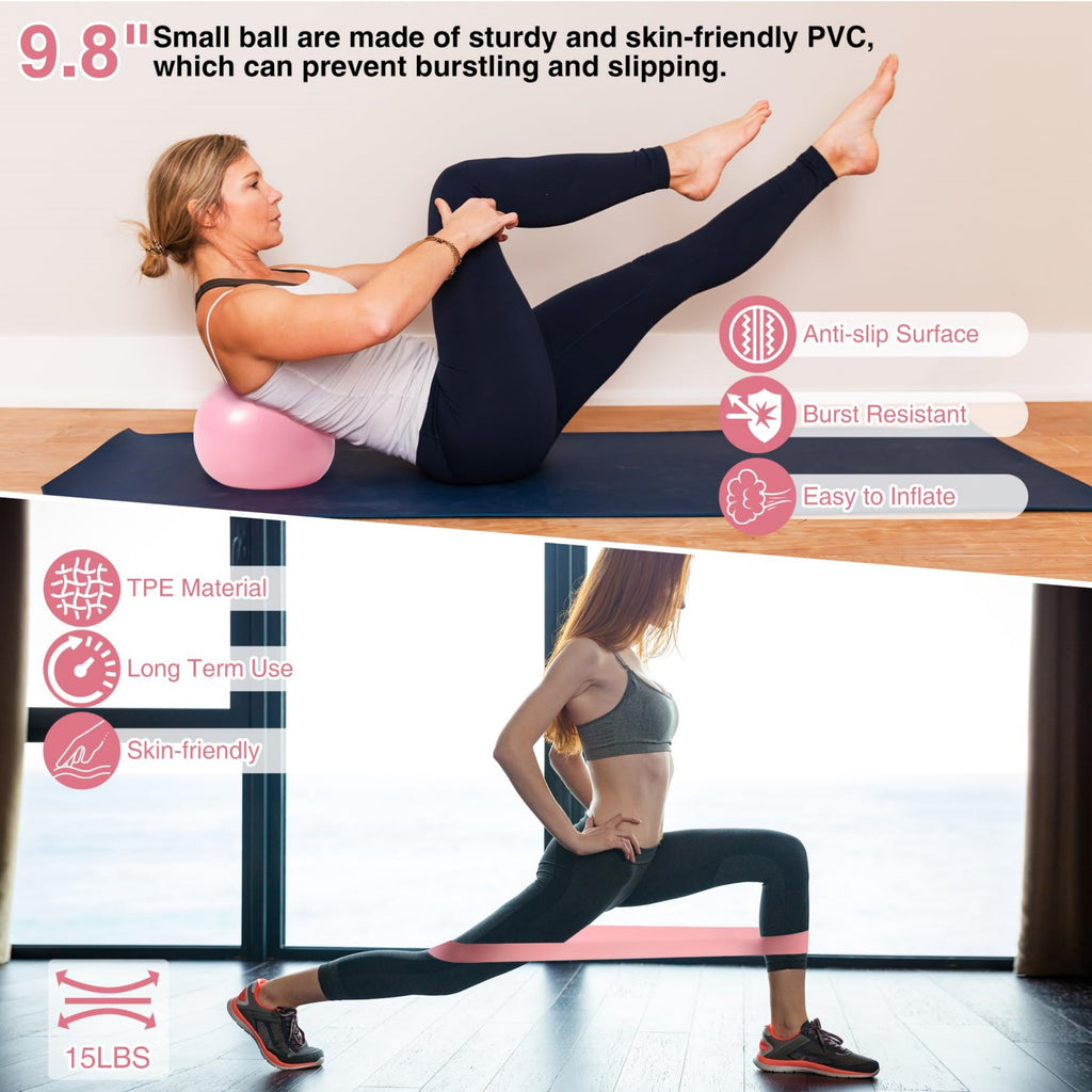 Pilates Ring Set with Resistance Bands and Exercise Ball
