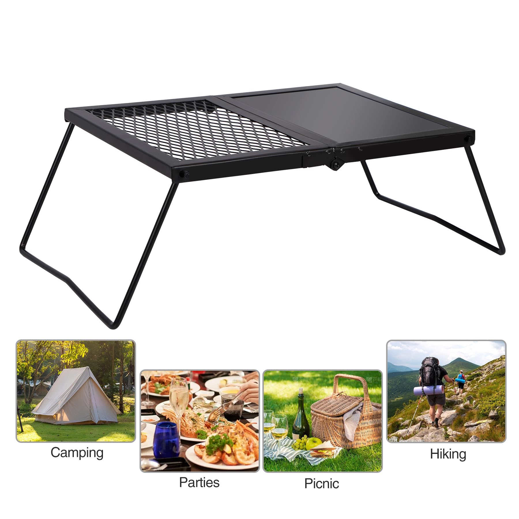 Folding Campfire Grill Heavy Duty Steel Grate