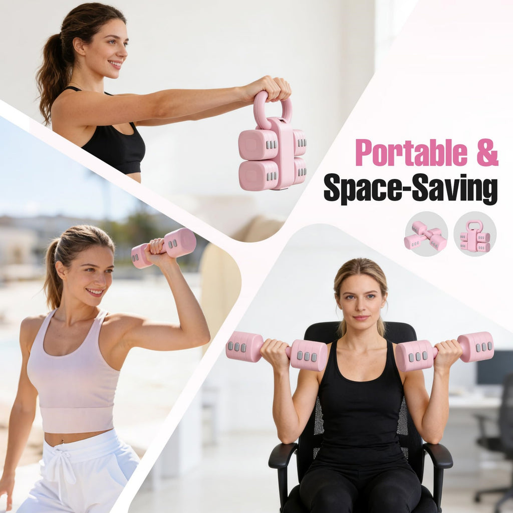 2-in-1 Adjustable Dumbbell & Kettlebell Set, 4-Level Hand Weights (2.2–5.5 Lbs Each)