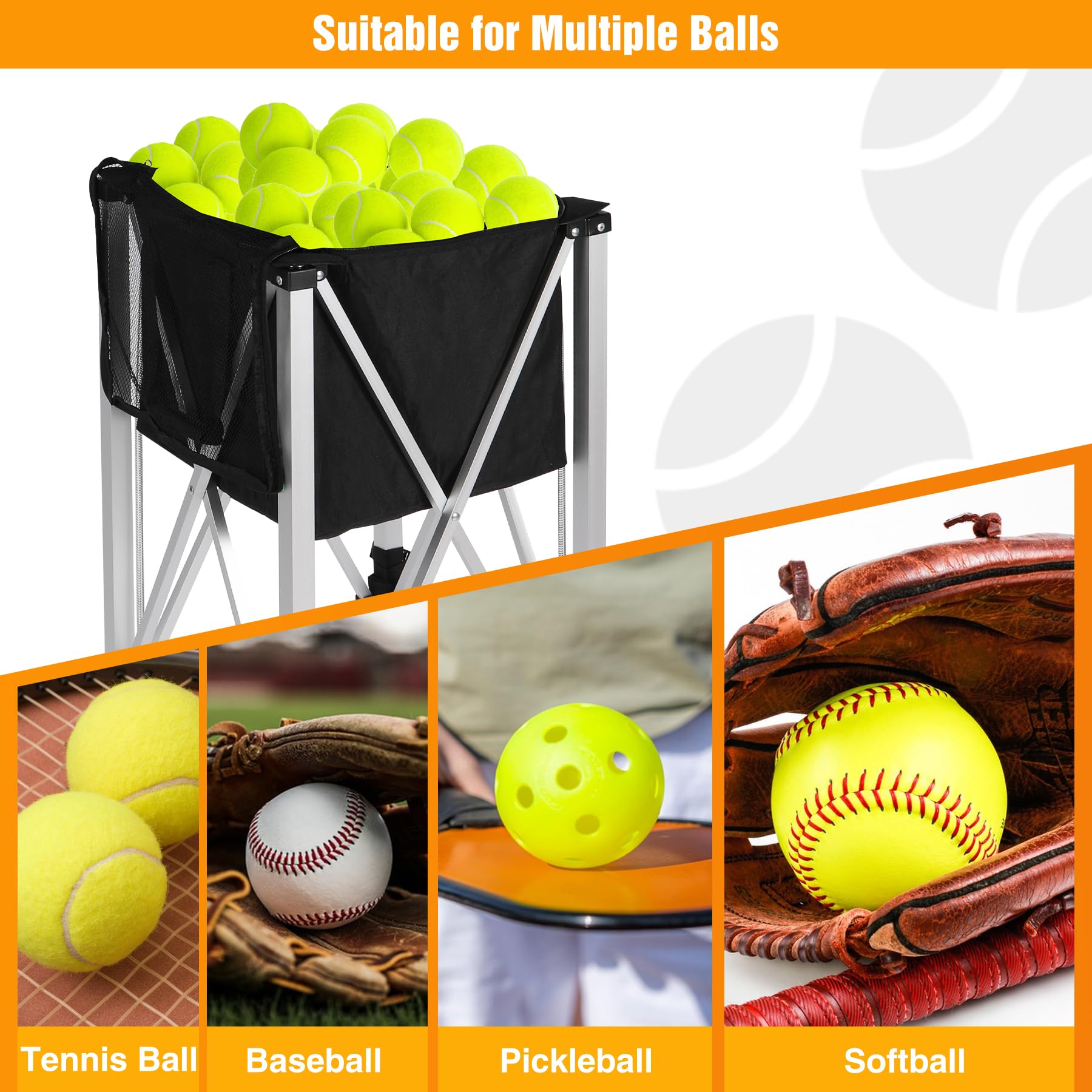 180-Ball Tennis Ball Hopper Cart with 4 Wheels and Brakes