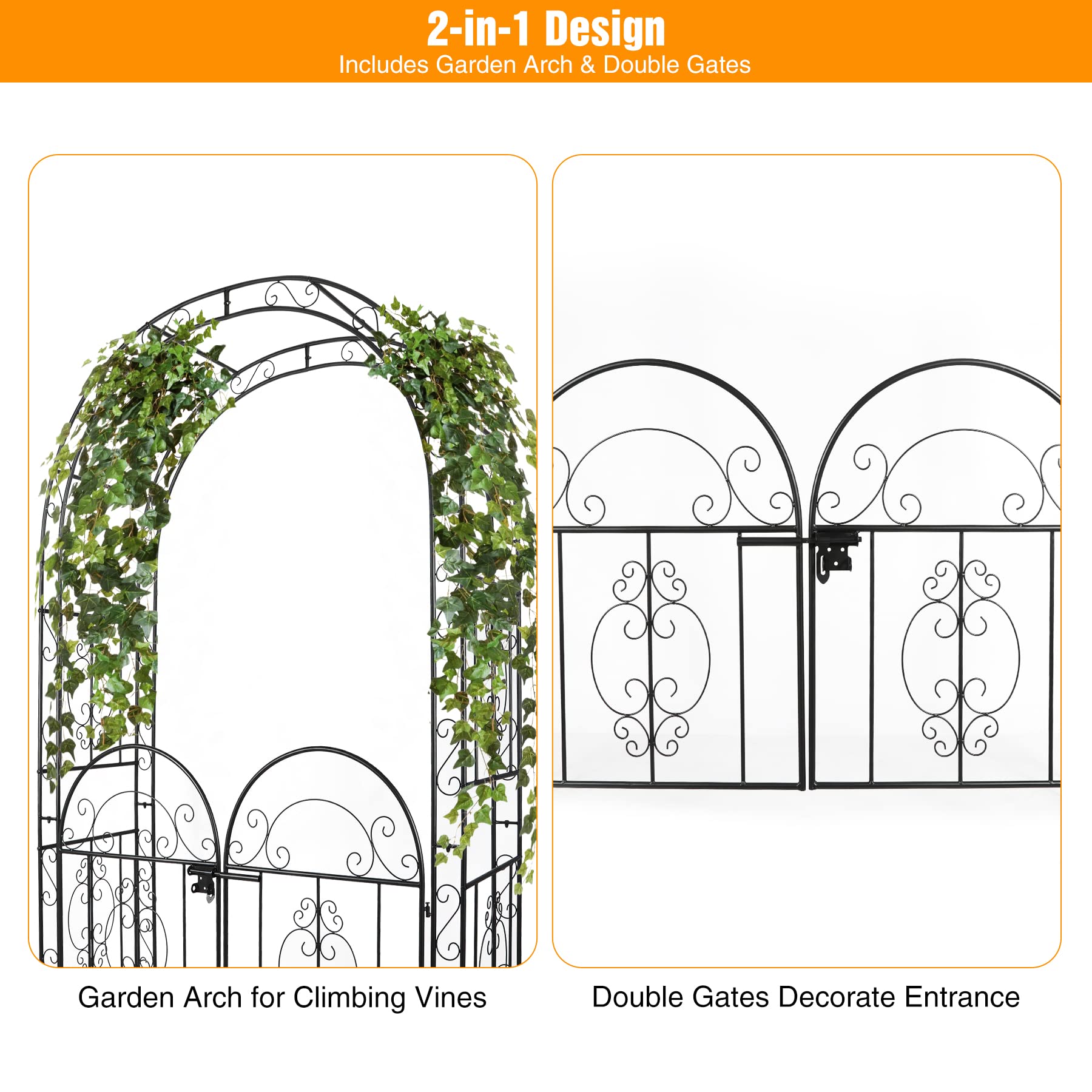 84in High Metal Garden Arbor with Gate