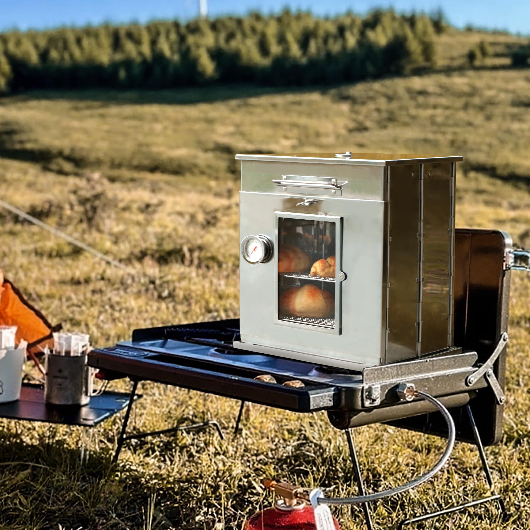 14" Foldable Stainless Steel Camp Oven with 2-Tier Grill