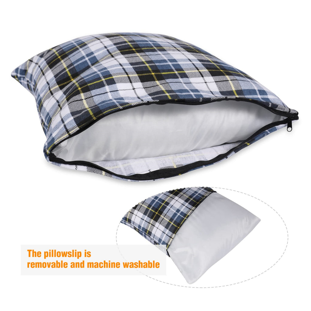 Small Flannel Camping Pillow - Blue and Grey Plaid