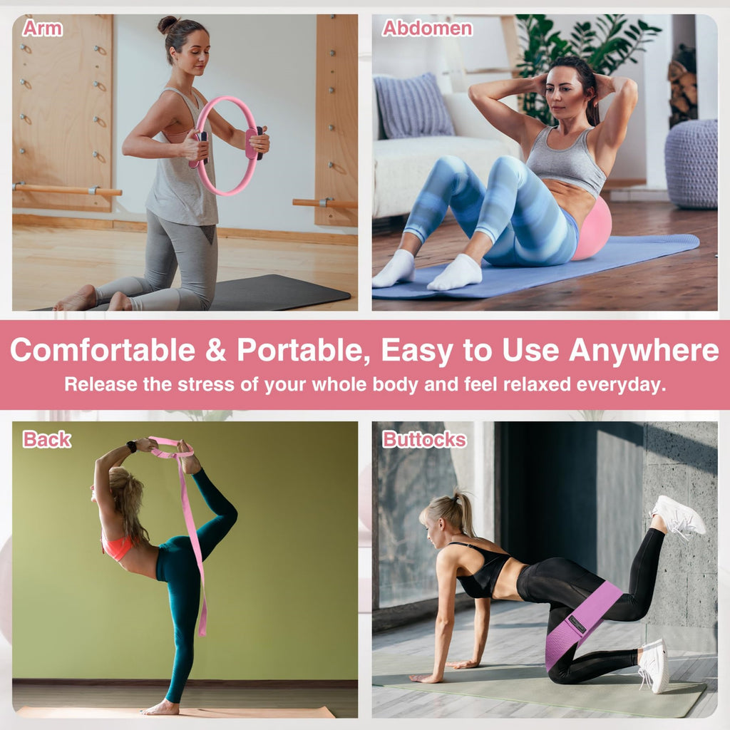 Pilates Ring Set with Resistance Bands and Exercise Ball